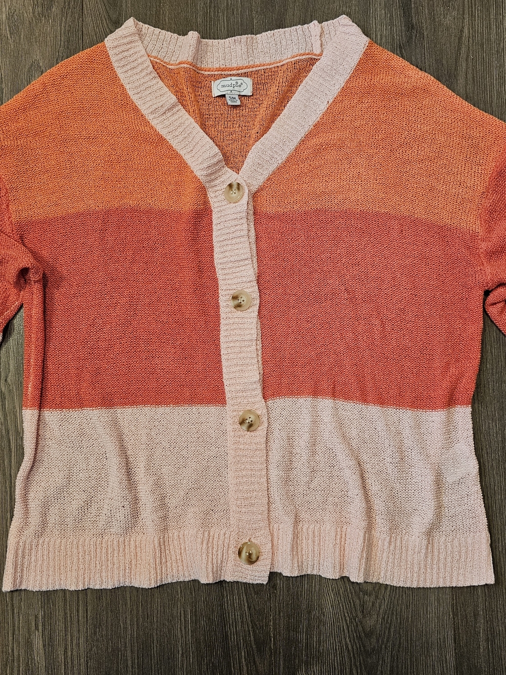 Mud Pie Colorblock Button Cardigan in Orange, Coral & Light Pink